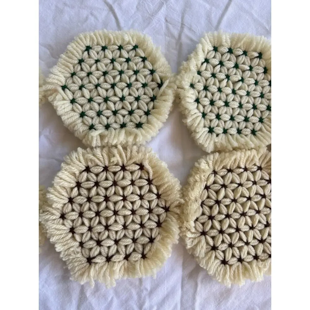 Vintage Handmade Crocheted Cottagecore Fringed Coasters Set of 7
